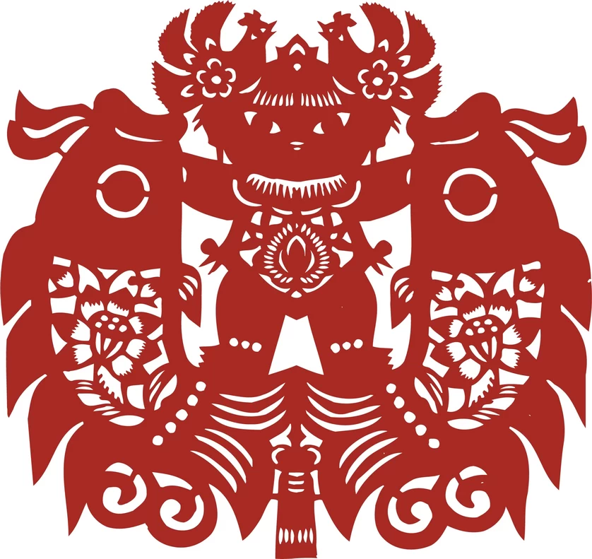 中国风中式传统喜庆民俗人物动物窗花剪纸插画边框AI矢量PNG素材【2620】